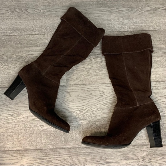 VINTAGE Apostrophe knee high leather boots Sz 7 brown soft suede stacked heel - Picture 11 of 15